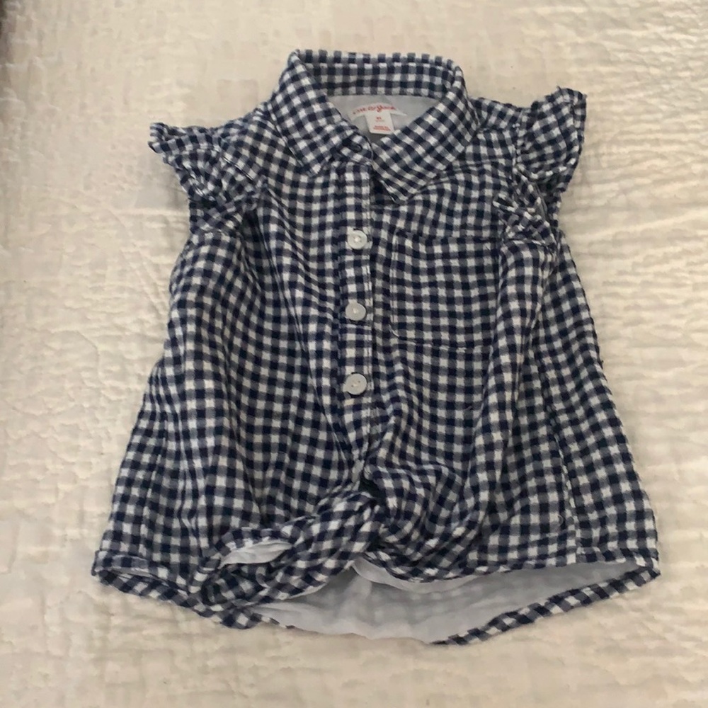 Adorable Blue n White Checkered Top with tie at bottom